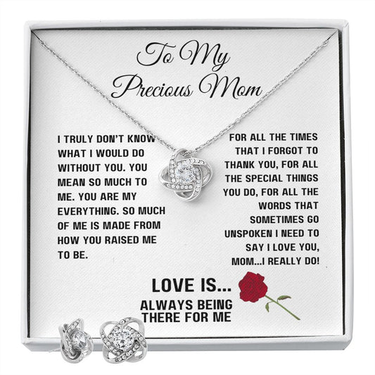 Love Knot Necklace and Earrings for Mom