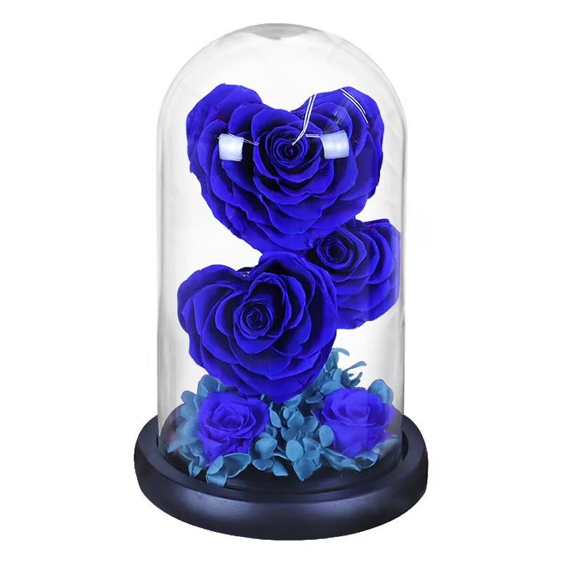 Heart Shaped Preserved Rose Beauty and the Beast Eternal Rose in Glass Dome Wedding Forever Flowers Valentines Day