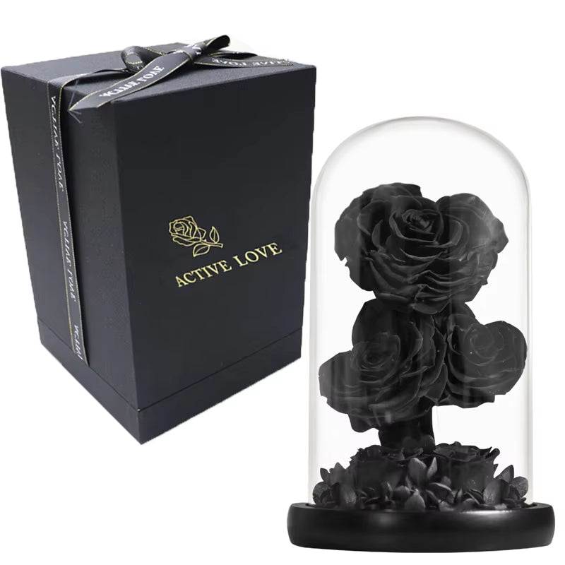 Heart Shaped Preserved Rose Beauty and the Beast Eternal Rose in Glass Dome Wedding Forever Flowers Valentines Day