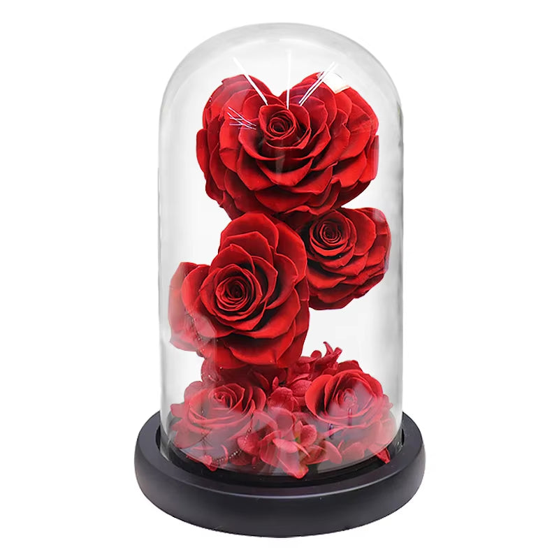 Heart Shaped Preserved Rose Beauty and the Beast Eternal Rose in Glass Dome Wedding Forever Flowers Valentines Day