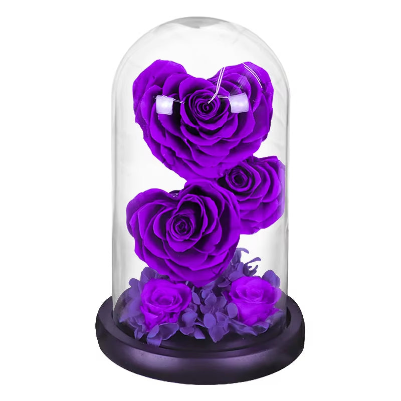 Heart Shaped Preserved Rose Beauty and the Beast Eternal Rose in Glass Dome Wedding Forever Flowers Valentines Day