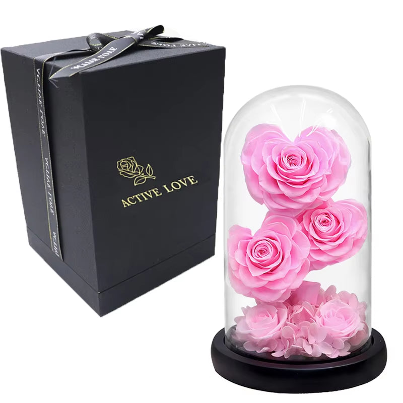 Heart Shaped Preserved Rose Beauty and the Beast Eternal Rose in Glass Dome Wedding Forever Flowers Valentines Day