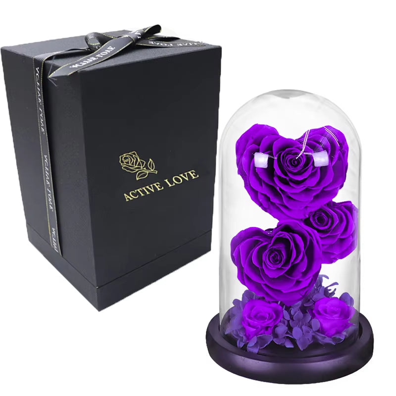 Heart Shaped Preserved Rose Beauty and the Beast Eternal Rose in Glass Dome Wedding Forever Flowers Valentines Day