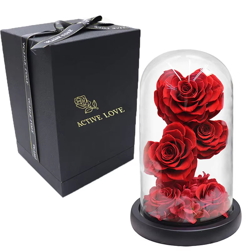 Heart Shaped Preserved Rose Beauty and the Beast Eternal Rose in Glass Dome Wedding Forever Flowers Valentines Day